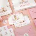 FYSUIMU 50 Pack Easter Thank You Cards Boxed Pink Floral Bunny Greeting Cards Rabbit Flower Blank Note Card with Envelopes Stickers for Spring Birthday Baby Shower Party Supplies
