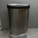 Ninestars 13 Gallon Oval Automatic Trash Can, 50L Touchless Motion Sensor Garbage Can with Odor-Sealing Lid & One-Touch Manual Mode, Silver Stainless Steel, Black Trim