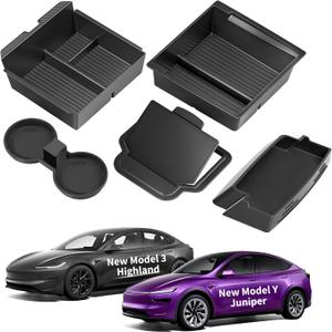 Center Console Organizer Tray for Tesla Model Y Juniper Accessories 2025 2026/For Tesla Model 3 Highland Accessories 2024 2025 2026 [Slide Smoothly/US Patent] Cup Holder, Matte Black
