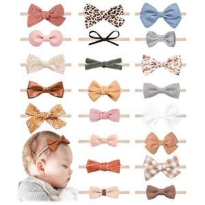 21 PCS Baby Headbands and Bows Hairbands Soft Nylon Elastics Handmade Girls Hair Accessories for Newborn Babies Infant Toddlers Kids (Off-white)
