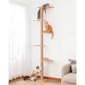 Aechonow 80inch Tall Cat Tree Wall Mount, 15.8in Top Perch Bed for Large Adult Cats, Adjustable Cat Tower Floor to Ceiling for Scratch, Climb, and Lookout