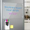 Acrylic Magnetic Dry Erase Board for Fridge 16"x12" Magnetic Whiteboard for Refrigerator Clear Acrylic Board Magnet White Board for Fridge Wall 5 Markers