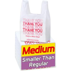 Medium Size 100 Count Plastic Bags with Handles, T-Shirt Bags, Thank You bags, Shopping Bag, Grocery bag, |for Store, Carry, Pack, Retail|, White, 1/8 Barrel, 10"x5"x18"