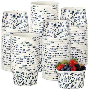 LemonRoad 50 Pcs 8 oz Blueberry Baby Shower Decoration Ice Cream Cups Disposable Paper Treat Snack Cups Summer Ice Cream Bowls Fruit Paper Bowls Dessert Cup for Hot Cold Food Birthday Party Supplies