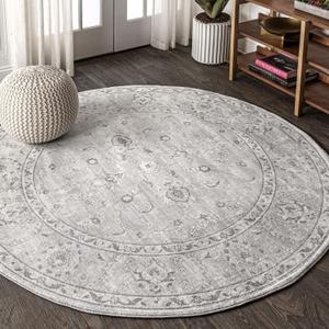 JONATHAN Y Modern Vintage Light Grey 5' Round Indoor Area Rug, Country, Floral, Easy-Cleaning for Living Room, Bedroom, Kitchen, Pet Friendly, Non-Shedding (MDP107B-5R)