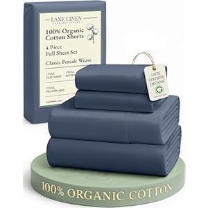 LANE LINEN 100% Organic Mercerized Cotton Pre Washed Full Size Bed Sheets, Soft & Comfy Low Pill Fade Resistance Fully Elasticized Oeko Tex Certified 15" Deep Pocket Full Sheet Set - White (01: Pure White)