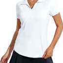 MIER Women's Golf Polo Shirts Collared V Neck Short Sleeve Tennis Shirt, Dry Fit, Moisture Wicking (Large, White)