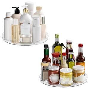 2 Pack Lazy Susan Organizer Turntable, Clear 9 Inch Rotating Organizer Tray for Cabinet Table Top, Round Non-Skid Refrigerator Lazy Susan, Kitchen Storage for Pantry Countertop Bathroom, Spice Rack