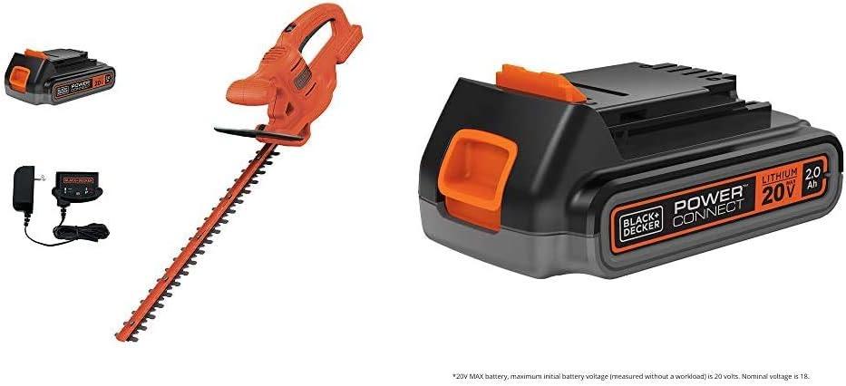 beyond by BLACK+DECKER 20V MAX Hedge Trimmer Kit, 18-Inch with Extra 2.0 Ah Lithium Ion Battery (LHT218D1AEV & LBXR2020APB)