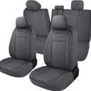 CAROMOP Luxury PU Leather Car Seat Covers Full Set,Waterproof Faux Leather Split Bench Seat Covers for Cars,Universal Car Interior Covers Seat Protectors for Sedans SUVs Pick-up Trucks(Gray/Gray)