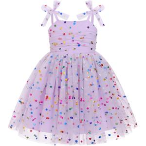 IMEKIS Toddler Baby Girl Birthday Princess Dress Shiny Confetti Boho Rainbow Cake Smash Photo Shoot Outfit, (3-4T)