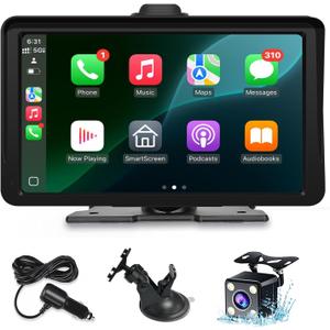 Apple Carplay Screen for Car, 7" HD Portable Wireless Touch Screen for Apple Carplay & Android Auto, with 1080P Backup Camera, Car Play Tablet, GPS Navigation/Mirror Link/Bluetooth/FM/Voice Control