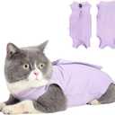 Cat Recovery Suit for Abdominal Wounds or Skin Diseases, Cat Onesie for Cats After Surgery Female Kitten Recovery Suit, Breathable E-Collar Alternative for Cats After Spay Anti Licking Wounds (Medium, Purple)