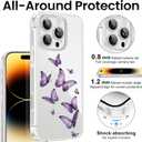 Cute Girly Crystal Clear Case Compatible with iPhone 16 Pro Max, Camera Control & Shockproof Protection Floral Case for Women, Black-Purple Butterflies
