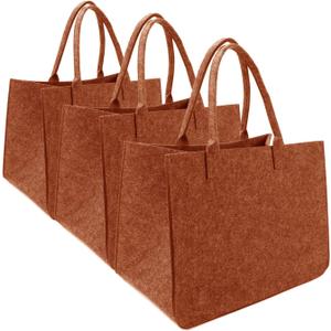 Felt Tote Bag, Large16 x12 x 10" Reusable Bags Lightly Brown 3pcs Heavy Duty Grocery Tote Bag with Handles Grocery Tote Shopping Felt Bags for Grocery, Beach, Travel, Study, Gym, Gifts