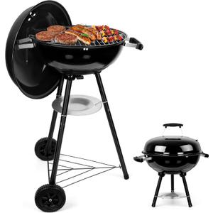 Joyfair Kettle Charcoal Grill (18 Inch), Outdoor Barbecue Grill for Camping/Backyard/Tabletop Grilling, Portable Round Smoker with Wheels, Enameled Lid & Fire Bowl, Dual Venting System, Black