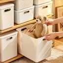 4 pack large plastic Basket/Hamper with lids and handle，White storage bins Baskets，Organizer Containers for Closet Dorm，Clothes Laundry Room Bedroom, Shelves，home (White, Four Large)