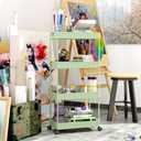 SPACEKEEPER Storage Cart 4-Tier, Bathroom Rolling Cart Utility Storage Organizer Shelf Mobile Shelving Unit for Kitchen Living Room Bathroom Laundry Room & Dressers, Green