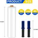 Stretch Film, RAZCC Stretch Wrap Industrial Strength, Shrink Wrap for Pallet Wrap, Heavy Duty Clear Plastic Wrap with Handles, Moving Wrapping Plastic Roll, 15" x 1000 Ft Per Roll, 60 Gauge, 4 Pack