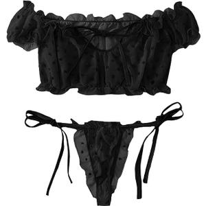 Lilosy Sexy Stretch Ruffle Tie Sheer Mesh Lingerie Set Outfits (Medium, Chiffon Black) Lilosy Sexy Stretch Ruffle Tie Sheer Mesh Lingerie Set Outfits (Medium, Chiffon Black)