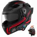Pyzstohx Full Face Motorcycle Helmets with Bluetooth DOT (Black Red, XL)
