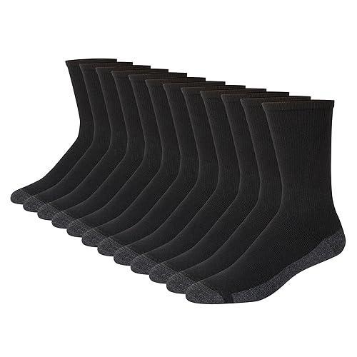 Hanes mens Max Cushioned Crew Socks, Moisture-wicking With Odor Control, Multi-packCrew Sock - Tamaño 6-12 - Color Black/Grey Foot Bottom - 12 Pack - Número de unidades 12