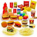 Pretend Play Kitchen Mini Foods Set for Kids Hamburger Fries Noodles Drink with Tray Playset,Play House Kitchen Accessories Role Toys Birthday Gifts for Boys Girls 3 4 5 Yrs (31Pcs Hamburger Chips)