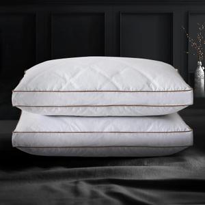 UNIKOME Goose Feathers and Down Pillow, Hotel Collection Gusseted Bed Pillows for Sleeping, 100% Cotton Pillow Cover, Standard Size, Set of 2 (Standard (Pack of 2), B-gusseted)