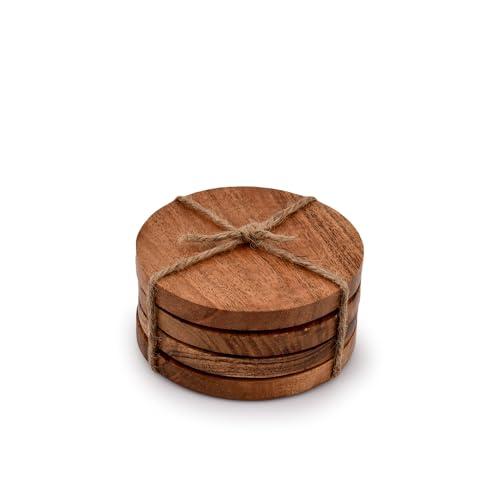 Samhita Acacia Wood Round Coasters Protection Tabletop, Countertop and Surfaces from Water Marks or Damage | Home & Office Decor | Housewarming Gift (Set of 4) (4" x 4" X 0.5")