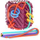 3D Sensory Activity Board,Silicone Cube Fidget Toy for Anxiety,Calming,ADHD,Stress & Autism Fidget Board,Quiet Fidget Toys,Sensory Boards for Kids 3+ & Adults,with 10 Strings(Octahedral，Purple)