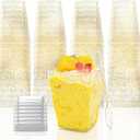 180 Pack Gold Glitter Dessert Cups with Lids and Spoons 5Oz Plastic Square Yogurt Parfait Appetier Cups for Party Disposable Small Dessert Shooter for Ice CreamFruit and Pudding