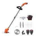 Electric Lawn Mower, Weed Eater, Electric Weed Mower Cordless Trimmer, Telescopic Rod Home Weed Eater Cutter, Rechargeable Handheld Lawn Mower with 2 Batteries (Orange)