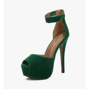 Enelauge Women's Sexy Ankle Straps Peep Toe Buckle Platform Stiletto Wedding Party High Heels Sandals Green, Size 39