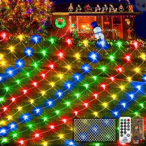 KNONEW Christmas Net Lights 360 LEDs 13ft x 9.8ft Outdoor Mesh Lights Connectable Waterproof 8 Modes & Timer Plug-in Net Fairy Lights for Bushes Garden Party Wedding Holiday, Multicolor