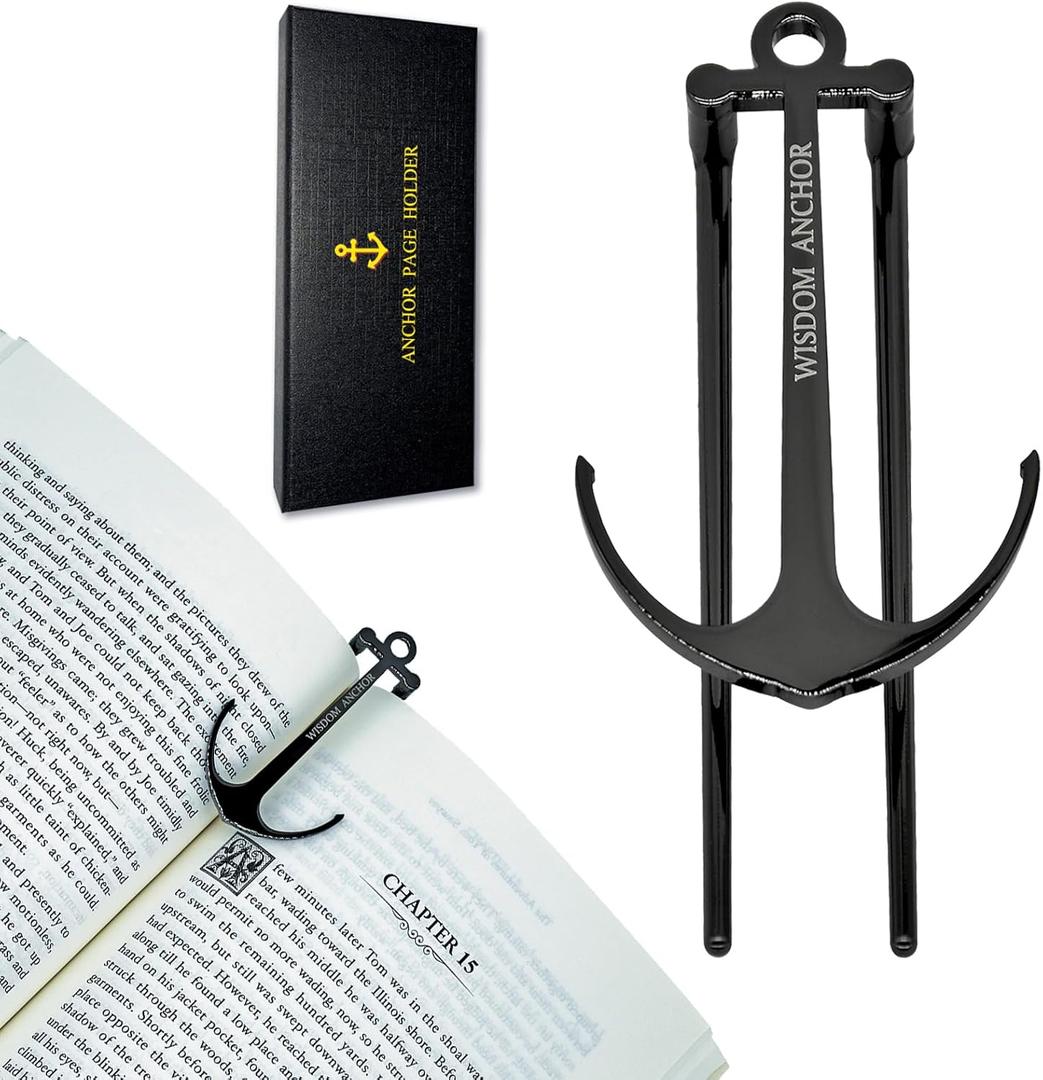 Anchor Page Holder for Hands Free Reading Bookmark Book Opener Reader Gift Metal Portable Music Recipe Book Hardcovers Paperbacks Magazines Clip Accessories, Black