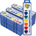 ARTLYMERS 24 Pack Water Color Paint Sets for Kids, 8 Colors Heart Watercolor Paint Set with Paintbrush Washable, Valentines Gifts Art Supplies for Preschool Classroom Party Favor Prizes Exchange
