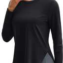 MAGCOMSEN Women's Sun Shirts UPF 80+ Long Sleeve Quick Dry Workout Tops | Moisture-wicking, Sun Protection, UV Protection, High Side Splits, Soft, Lightweight, Athletic, Running, Hiking, Yoga, Golf (Black, XL)