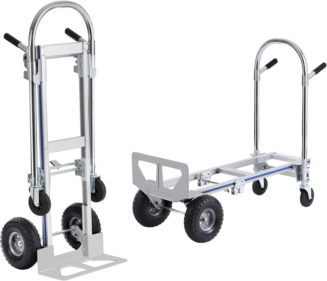 VEVOR Aluminum Truck, 2 in 1, 800 lbs Load Capacity, Heavy Duty Industrial Convertible Folding Hand Truck and Dolly, Utility Cart Converts from Hand Truck to Platform Cart with Rubber Wheels (19.7" x 46.5" x 40.6")