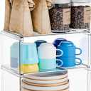 Yieach 2 Pack Acrylic Cabinet Organizer,2 Tier Stackable Shelves for Cabinets,RV Pantry Organization,Counter Space Saver Desk Organizers,Cupboard Shelf and Cabinet Stand & Risers for Mug,Cup,Dish