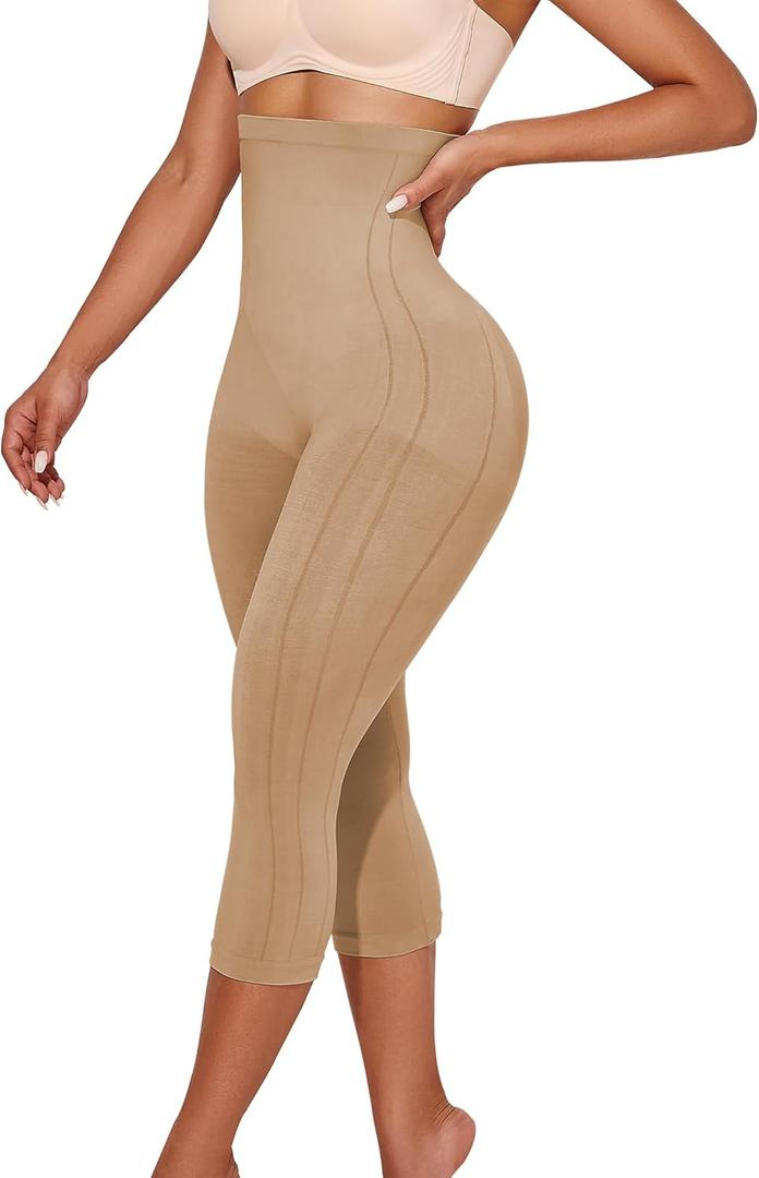 Shapewear Leggings for Women Tummy Control High Waisted Capri Body Shaper Butt Lift Thigh Slimmer (Medium)