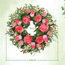 Vlorart 24 Inch Spring Summer Wreath Peony Wreath for Front Door with Pink Tulip, Eucalyptus Leaves, White Berries for Indoor Outdoor Wall Festival Home Farmhouse Wedding Decor