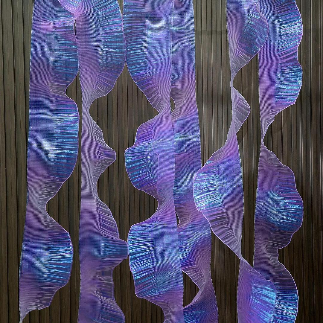 Newwiee 15 Yard Iridescent Ribbon Ruffle Trim Pleated Chiffon Organza Fabric Chiffon Ribbon Lace Fabric Trim for Wedding Sewing Dress Lanter Skirt Bag Decor Jellyfish Hat Costume Craft(Purple)