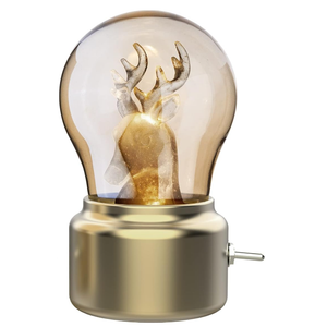Christmas Decorations Lights, Reindeer Decoration & Christmas Tree Lampshade, Classic Metal Switch Battery Operated Lamp for Room Decor Christmas Decor, Mini Night Lights - Gold