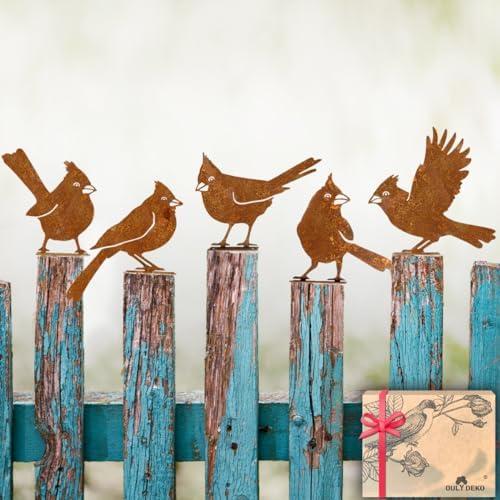 OULYDEKO 5PCS Rusty Birds Decoration, Garden Decor Spring Decorations Outdoor, Metal Birds Yard Decor Perfect Yard Art and Large Outdoor Ornaments, Cardinal Gifts，Metal Bird Silhouette Statues