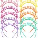 12 Pack/6 Pairs Candy Color Happy Birthday Headbands with Teeth Plastic Hair Hoops Bands Clasps Party Decoration Tiara Crowns Accessories for Toddlers Kids Teens Girls Women