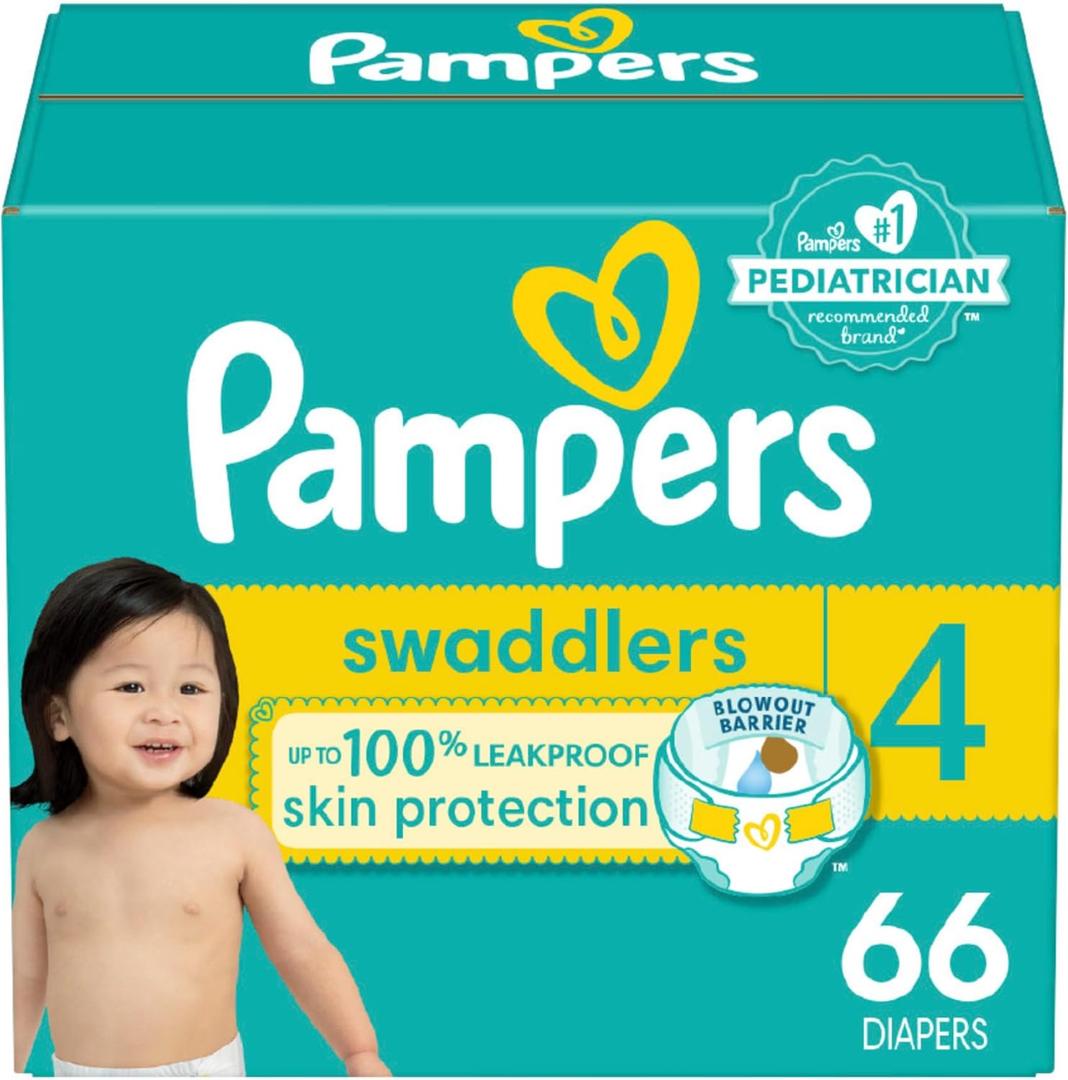Pampers Baby Diapers - Swaddlers - Size 4, 66 Count, Ultra Absorbent Disposable Infant Diaper, Packaging May Vary