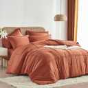 Yogeneg King Size Comforter Set 7 Piece Bed in a Bag,Grid Pinch Pleat Terracotta Bedding Set,Striped Textured Soft Microfiber Comforter with Sheet Set,All Season Complete Bed Set(Terracotta,King)