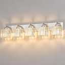 Modern Vanity Light 5-Lights Brushed Nickel Vanity Light Crystal Bathroom Wall Light Bathroom Light Fixtures