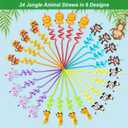 Fancy Land Safari Animal Straws Reusable Crazy Jungle Plastic Straws Bulk for Kids Woodland Birthday Party Favors 24 Pcs