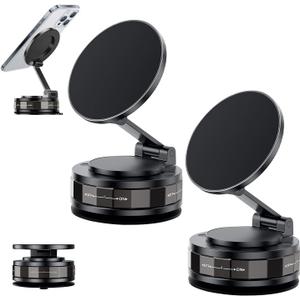 2Pcs Suction Cup Phone Mount, Upgraded 360 Adjustable Vacuum Magnetic Phone Holder for Car/Gym/Mirror/Smooth Surface, Foldable Car Mount Ultra Suction Magnetic Cell Phoneholder with All Smartphones